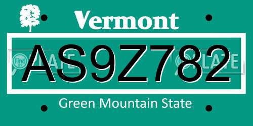 AS9Z782 Vermont License Plate