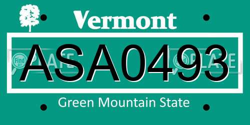 ASA0493 Vermont License Plate