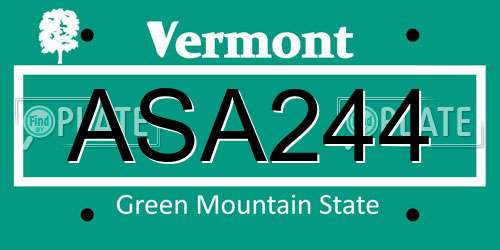 ASA244 Vermont License Plate
