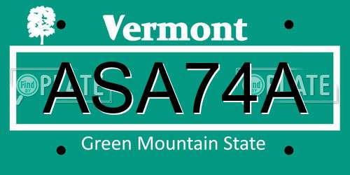 ASA74A Vermont License Plate
