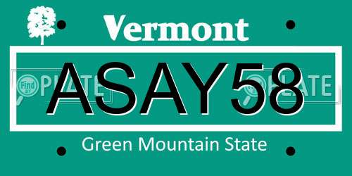 ASAY58 Vermont License Plate