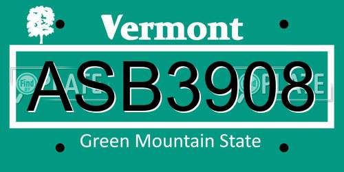 ASB3908 Vermont License Plate