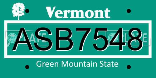 ASB7548 Vermont License Plate