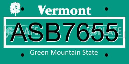 ASB7655 Vermont License Plate