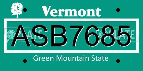 ASB7685 Vermont License Plate