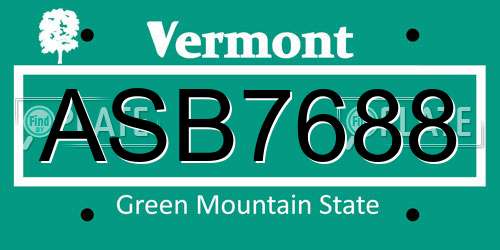 ASB7688 Vermont License Plate