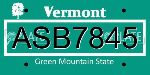ASB7845 Vermont License Plate