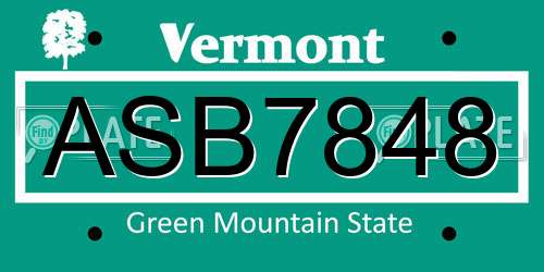 ASB7848 Vermont License Plate