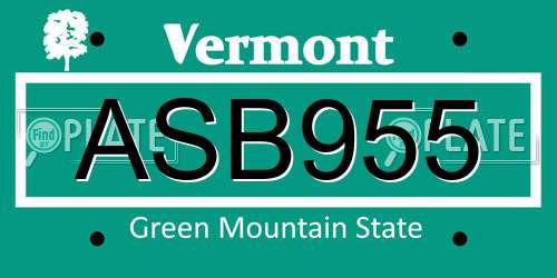 ASB955 Vermont License Plate