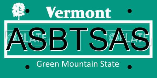 ASBTSAS Vermont License Plate