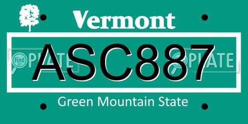 ASC887 Vermont License Plate