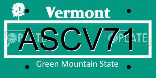 ASCV71 Vermont License Plate