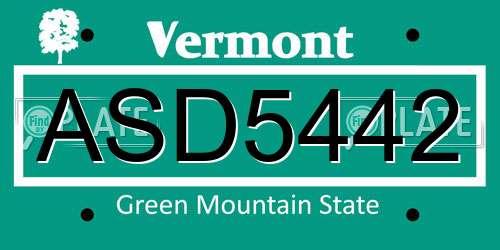 ASD5442 Vermont License Plate
