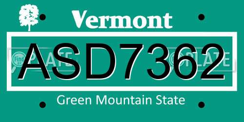 ASD7362 Vermont License Plate