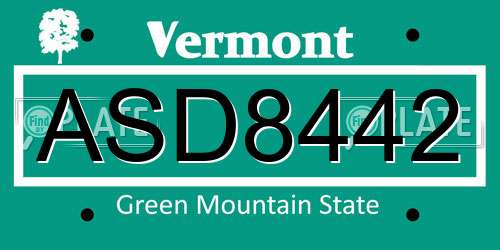 ASD8442 Vermont License Plate