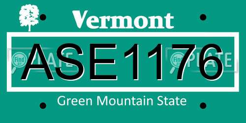 ASE1176 Vermont License Plate