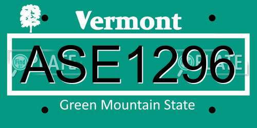 ASE1296 Vermont License Plate