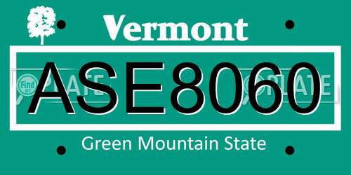 ASE8060 Vermont License Plate