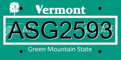 ASG2593 Vermont License Plate