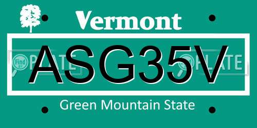 ASG35V Vermont License Plate