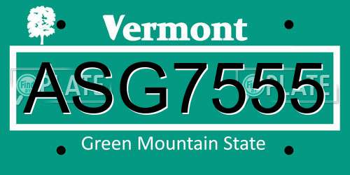 ASG7555 Vermont License Plate