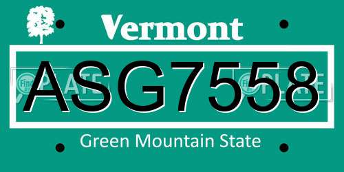 ASG7558 Vermont License Plate