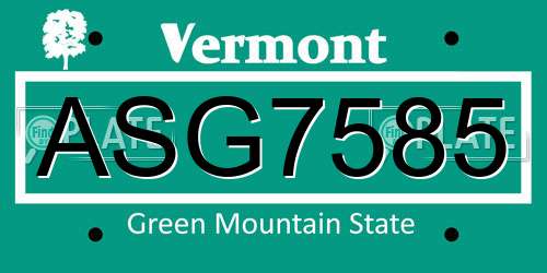 ASG7585 Vermont License Plate