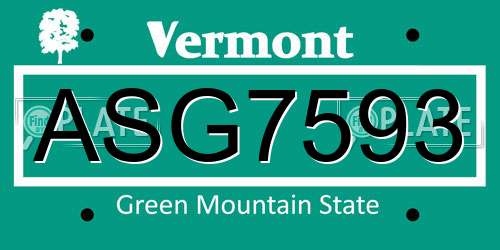 ASG7593 Vermont License Plate