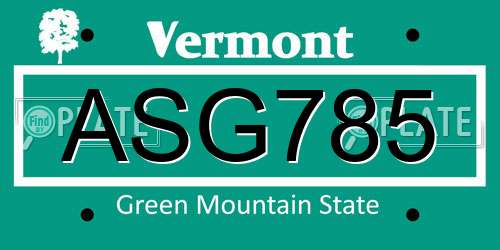 ASG785 Vermont License Plate