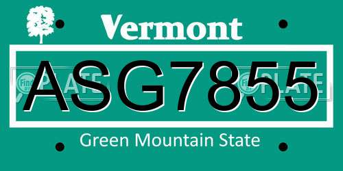 ASG7855 Vermont License Plate