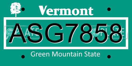 ASG7858 Vermont License Plate