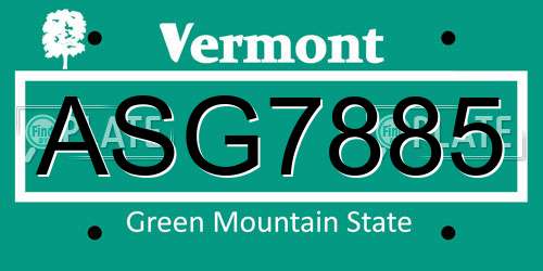 ASG7885 Vermont License Plate