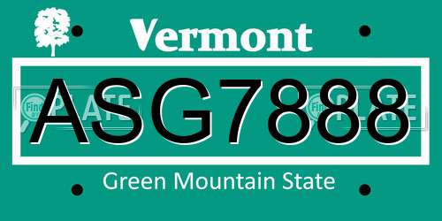 ASG7888 Vermont License Plate