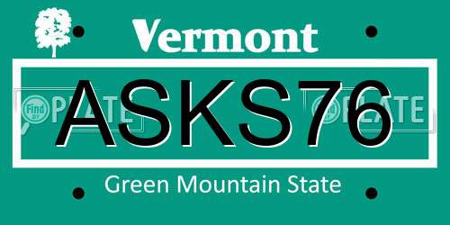 ASKS76 Vermont License Plate