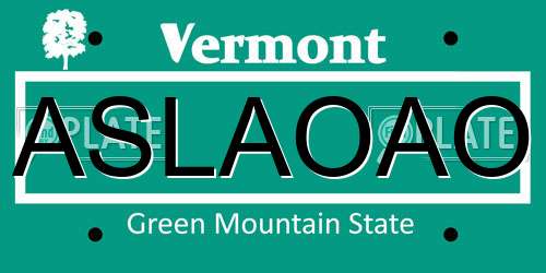 ASLAOAO Vermont License Plate