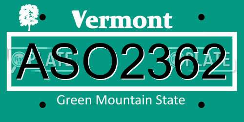 ASO2362 Vermont License Plate