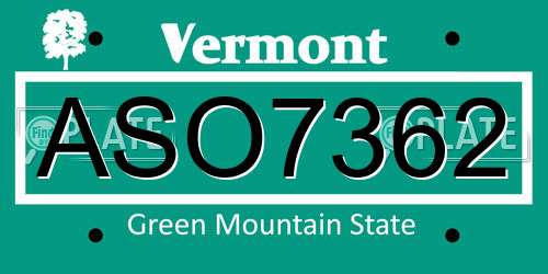 ASO7362 Vermont License Plate