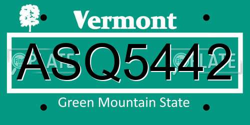 ASQ5442 Vermont License Plate