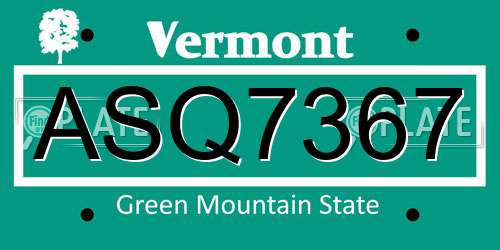 ASQ7367 Vermont License Plate