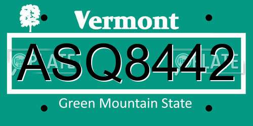 ASQ8442 Vermont License Plate