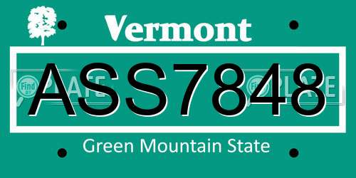 ASS7848 Vermont License Plate