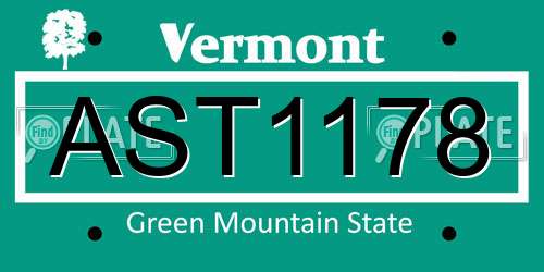 AST1178 Vermont License Plate
