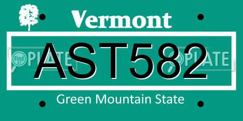 AST582 Vermont License Plate
