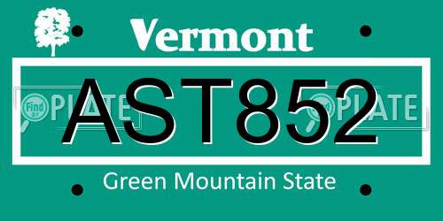 AST852 Vermont License Plate