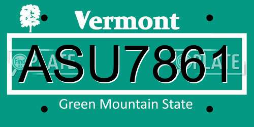 ASU7861 Vermont License Plate