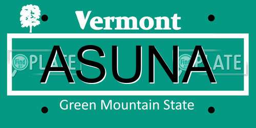 ASUNA Vermont License Plate