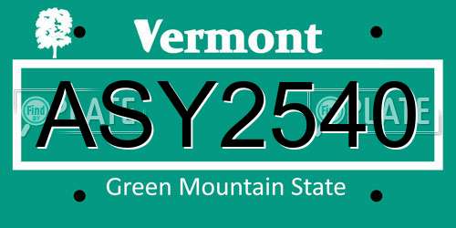 ASY2540 Vermont License Plate
