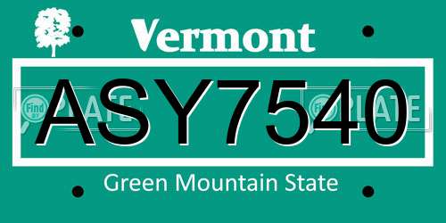 ASY7540 Vermont License Plate