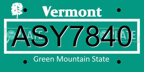 ASY7840 Vermont License Plate