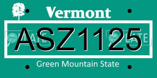ASZ1125 Vermont License Plate
